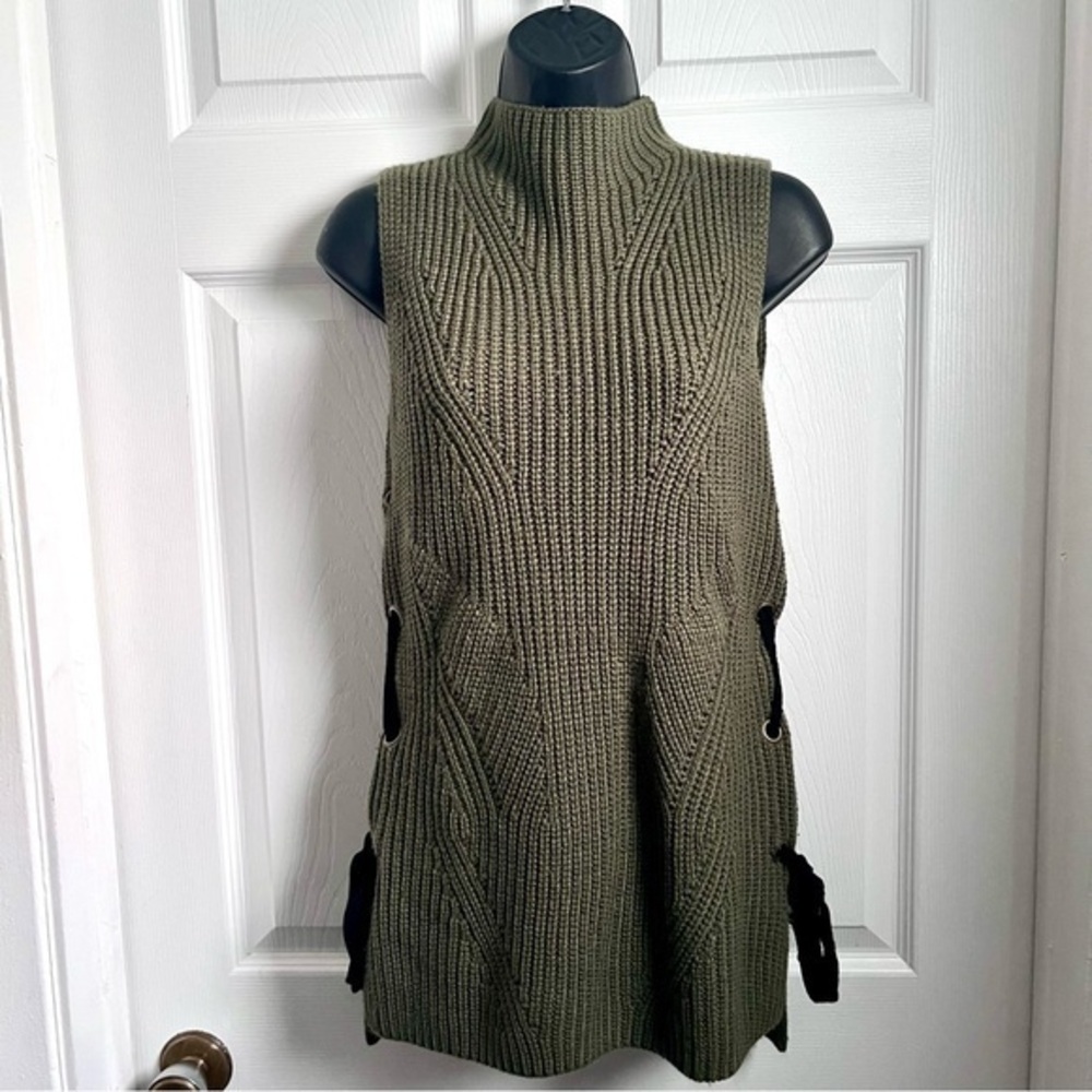 Monteau Top Knit Lace Green Sleveless sweater Tunic Small Women shirt